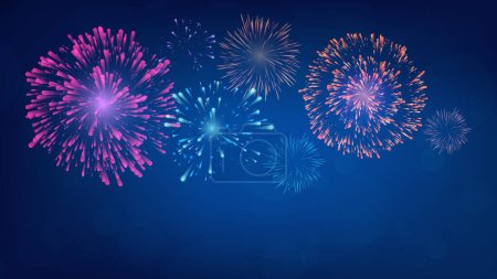 Illustration for Realistic fireworks collection of blue night twilight backgrounds - Royalty Free Image