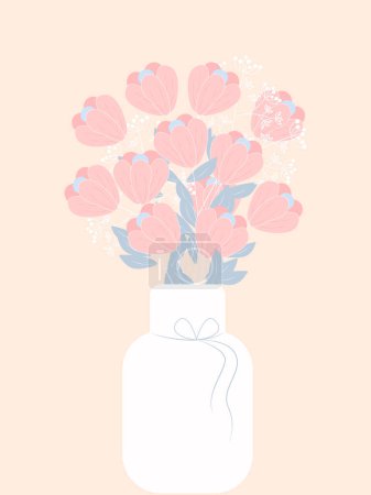Ilustración de Linda ilustración con un ramo de flores en un jarrón. Tarjeta del vector, impresión, diseño.Recurso gráfico sobre para el gráfico, contenido, bandera, etiqueta engomada y tarjeta de felicitación. - Imagen libre de derechos