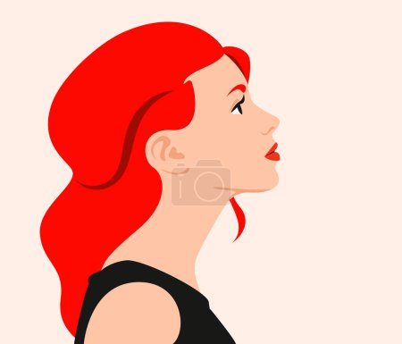 Illustration for Beautiful red haired woman looking up, profile view for portrait and avatar, vector illustration, flat design - Royalty Free Image