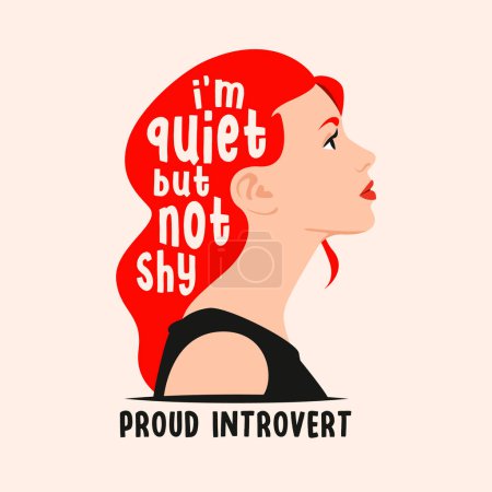 Illustration for Proud to be an introvert, quiet woman but not shy, profile view for portrait and avatar, vector illustration, flat design - Royalty Free Image