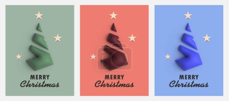Illustration for Set of 3d render trees greetings banner for christmas - Royalty Free Image