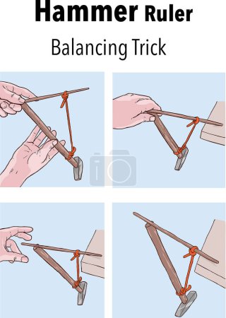 Photo for Hammer Ruler Balancing Trick vector illstration - Royalty Free Image