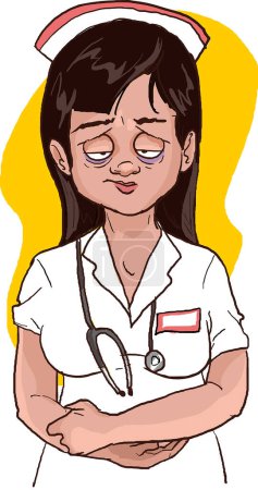 Photo for Nurse suffer from sleep deprivation because working overtime, vector illustration - Royalty Free Image