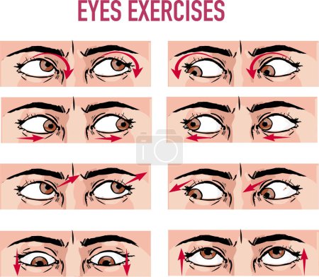Eine Reihe von Übungen für die Augen. Für besseres Sehen, Entspannung, Dehnung, Konzentration, Training der Augenmuskulatur