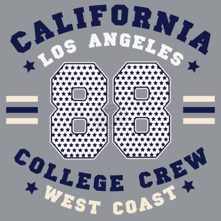 Illustration for California slogan typography graphics for t-shirt. College print for apparel. Vector illustration. - Royalty Free Image