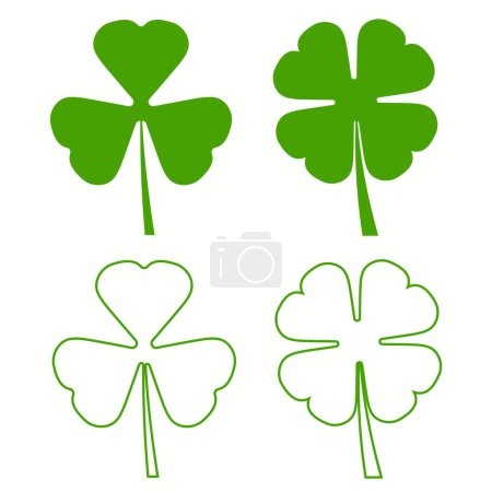 Illustration for Four and Three Leaf Clovers. Vector illustration - Royalty Free Image