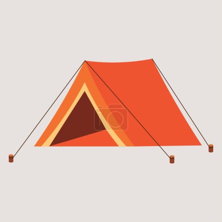Illustration for Camping Tent vector illustration. Tent in yellow, orange. Isolated Outdoor illustration. Hiking, hunting, fishing canvas. Tourist Tent design over grey background. - Royalty Free Image