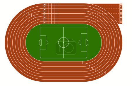 Top view of running track and soccer field on white background Vector illustration