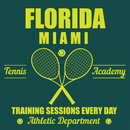 Florida Tennis Academy T-Shirt-Design. College-Stil T-Shirt mit Tennisball. Sportbekleidung drucken. Vektorillustration.