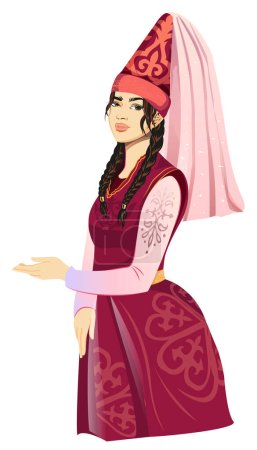 Illustration for Asian kazakh girl in national costume - Royalty Free Image