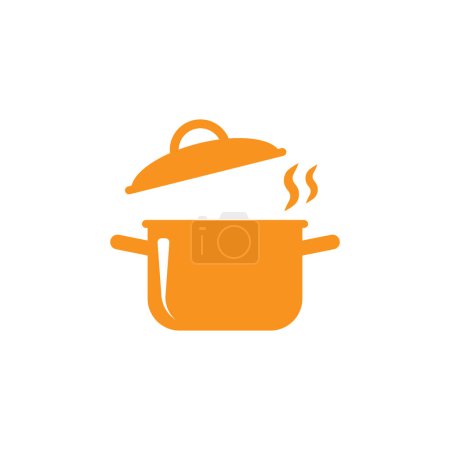 Illustration for Eps10 orange vector cooking pot solid abstract art icon or logo isolated on white background. stock pot symbol in a simple flat trendy modern style for your website design, logo, and mobile app - Royalty Free Image