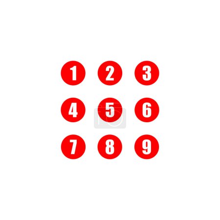 Téléchargez les illustrations : Eps10 vecteur rouge Ensemble de chiffres ronds 1-9 icône isolée sur fond blanc. Symbole Circle Font Hand Drawn Numbers dans un style moderne plat et simple pour la conception de votre site Web, logo et application mobile - en licence libre de droit