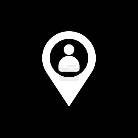 Ilustración de Eps10 mapa vectorial blanco o icono de puntero de pin de ubicación o logotipo aislado sobre fondo negro. símbolo de marcador de personas de ubicación en un estilo moderno de moda plana simple para el diseño de su sitio web, y la aplicación móvil - Imagen libre de derechos