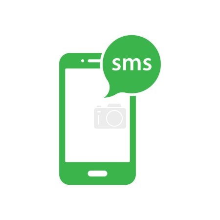 Ilustración de Eps10 green vector smartphone email or SMS abstract icon or logo isolated on white background. mobile mail symbol in a simple flat trendy modern style for your website design, and mobile app - Imagen libre de derechos
