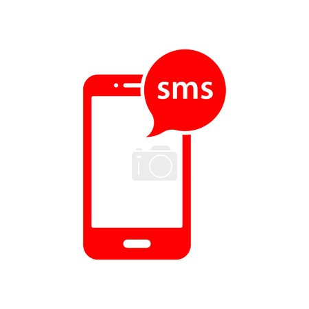 Ilustración de Eps10 red vector smartphone email or SMS abstract icon or logo isolated on white background. mobile mail symbol in a simple flat trendy modern style for your website design, and mobile app - Imagen libre de derechos