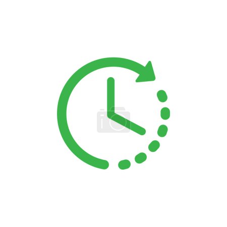 Ilustración de Eps10 ilustración vectorial de un icono de arte de línea de tiempo en color verde. Reloj símbolo del contorno aislado sobre fondo blanco - Imagen libre de derechos