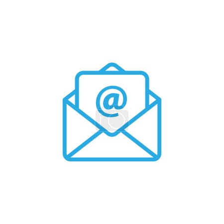 Ilustración de Eps10 Esquema icono de vector de correo electrónico aislado sobre fondo blanco. Pictograma sobre abierto en color azul. Línea de arte símbolo de correo. - Imagen libre de derechos