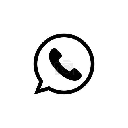Téléchargez les illustrations : Bouton noir vectoriel avec téléphone et icône de chat bulle ou logo isolé sur fond blanc - en licence libre de droit
