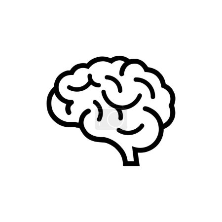 Téléchargez les photos : Noir cerveau humain ligne médicale art vecteur icône illustration isolé sur fond blanc - en image libre de droit
