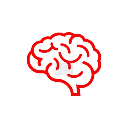 Téléchargez les photos : Rouge Cerveau humain ligne médicale art vecteur icône illustration isolé sur fond blanc - en image libre de droit