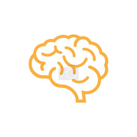 Téléchargez les photos : Orange cerveau humain ligne médicale art vecteur icône illustration isolé sur fond blanc - en image libre de droit