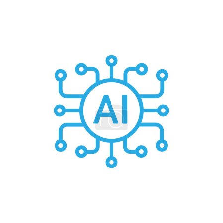 blue Artificial intelligence AI processor chip vector line art icon symbol for graphic design, logo, web site, social media. data outline symbol isolated on white background
