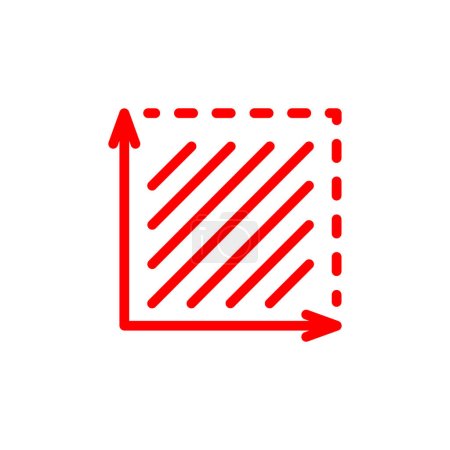 Illustration for Red Square area line art icon isolated on white background. Coordinate axes sign. Coordinate system Flat math graph icon. Measuring land area. Place dimension pictogram. - Royalty Free Image