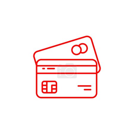 rote Geldautomatenkarte Vektor Line Art Design im modernen Stil auf weißem Hintergrund isoliert. Karte für Online-Zahlungen und Barabhebungen.