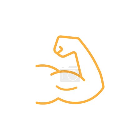Téléchargez les illustrations : Orange Forte icône d'art de ligne de main. Style de contour simple. Muscle, bras, biceps, puissance, protéines, homme, force, flexion, concept du corps humain. Illustration vectorielle isolée sur fond blanc. - en licence libre de droit
