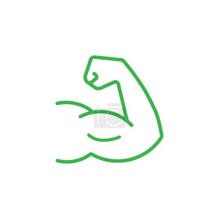 Téléchargez les illustrations : Vert Forte icône d'art de ligne de main. Style de contour simple. Muscle, bras, biceps, puissance, protéines, homme, force, flexion, concept du corps humain. Illustration vectorielle isolée sur fond blanc. - en licence libre de droit