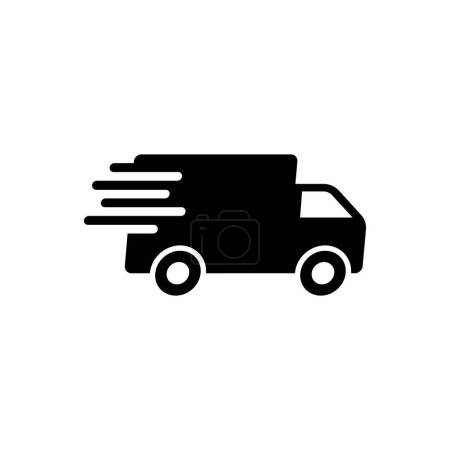 black Fast shipping delivery truck flat vector icon for apps and websites isolated on white background