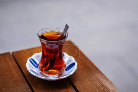 Turkish tea against the background. Concept of turkish hot drink.