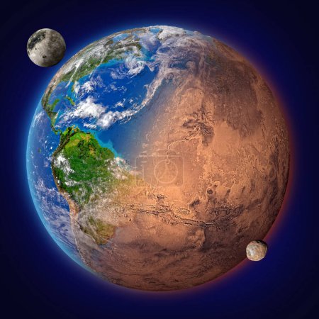 Téléchargez les photos : Terre et mars dans une sphère - en image libre de droit