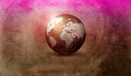 Photo for Rusty earth globe, abstract background, planet with shadow. Illustration of Creative Manipulation of rusted world. - Royalty Free Image