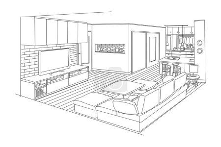 Illustration for The living room sketch drawing - Royalty Free Image