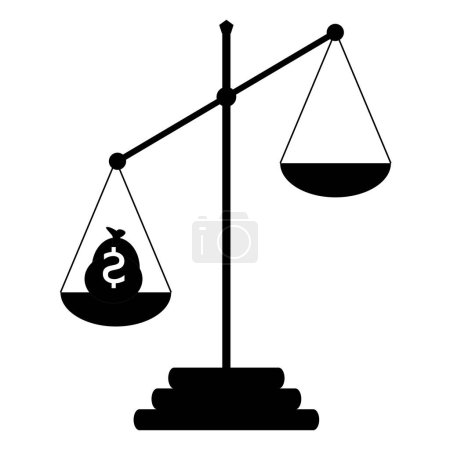Ilustración de Icono o ilustración de escalas de justicia y dólares de corrupción - Imagen libre de derechos