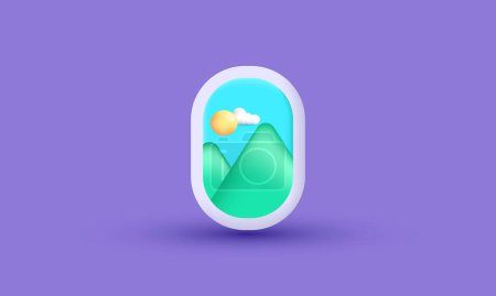 Illustration for Illustration realistic vector icon image photo jpg  mountains sun 3d creative isolated on background.Realistic vector illustration. - Royalty Free Image