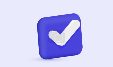 3d realistic icon purple check mark isolated on vector design