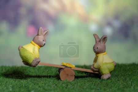 Photo for Easter small Rabbit ornement playing , Pascha or Resurrection Sunday concept - Royalty Free Image