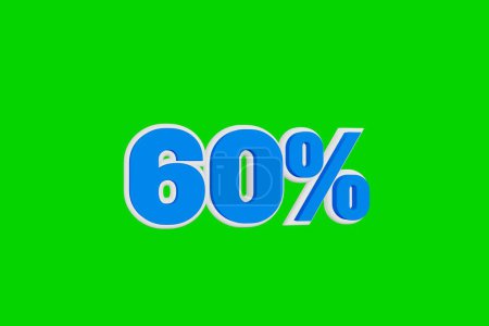 Photo for Price 60%. Number sixty percent shape 3d animation in white and blue colors on a green background - Royalty Free Image