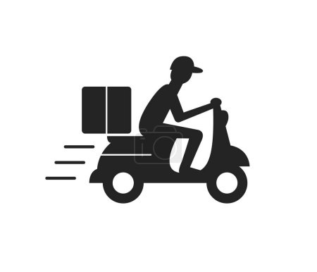 Ilustración de Entrega hombre montar scooter plano icono vector de diseño. Courier marketplace servicio en línea símbolo ilustración. - Imagen libre de derechos