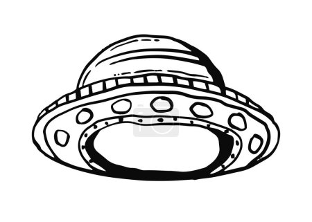UFO Alien handgezeichneten Illustrationsvektor. Unbekanntes Flugobjekt.