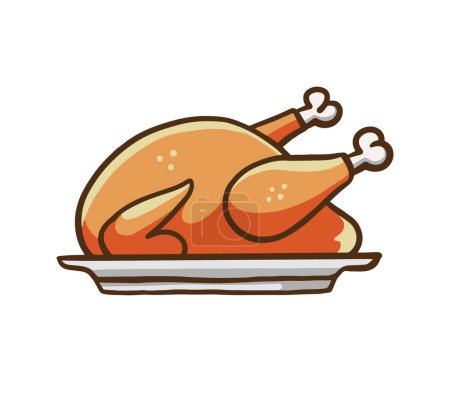 Téléchargez les illustrations : Design de dinde rôtie. Symbole culinaire de Thanksgiving. Vecteur de style dessin animé. - en licence libre de droit