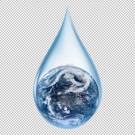 Téléchargez les photos : Lack of water concept on earth isolated on transparent background. World in a water drop. Earth day or World Water Day concept. Elements of this image furnished by NASA. - en image libre de droit