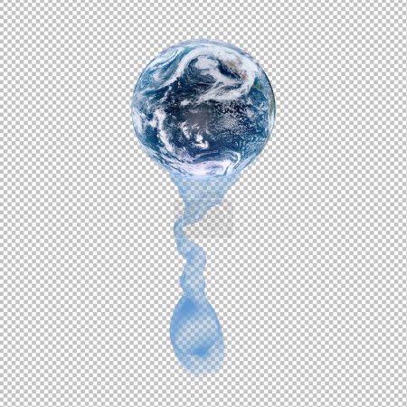 Téléchargez les photos : Lack of water concept on earth isolated on transparent background. Water dripping from the world. Earth day or World Water Day concept. Elements of this image furnished by NASA. - en image libre de droit