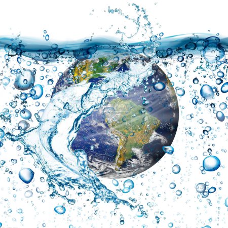 Téléchargez les photos : Water scarcity concept on earth isolated on white background. Lack of water in the world. Earth day or World Water Day concept. Elements of this image furnished by NASA. - en image libre de droit