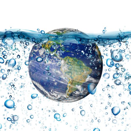 Téléchargez les photos : Concept de rareté de l'eau sur terre isolé sur fond blanc. Manque d'eau sur le monde. Journée de la Terre ou concept de Journée mondiale de l'eau. Éléments de cette image fournis par la NASA. - en image libre de droit