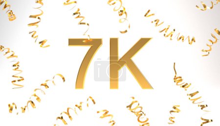 Foto de 7K seguidores símbolo con confeti 3d renderizado. Oro 7k 3d número ilustración sobre fondo blanco. Celebración o gracias banner concepto. - Imagen libre de derechos