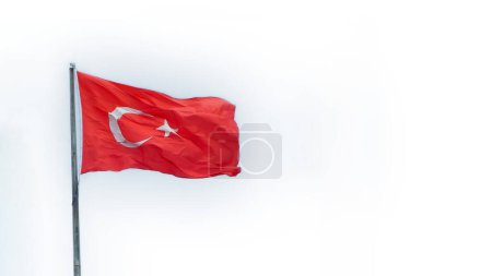 Photo for Waving Turkish flag isolated on white background header or banner with copy space. Happy National holiday of Turkey. - Royalty Free Image