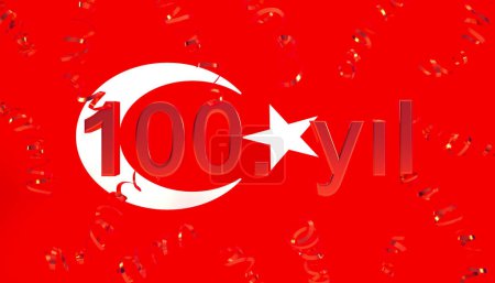 Photo for Turkish Flag for 100th anniversary celebration of Turkey's national holiday with confetti. - Royalty Free Image